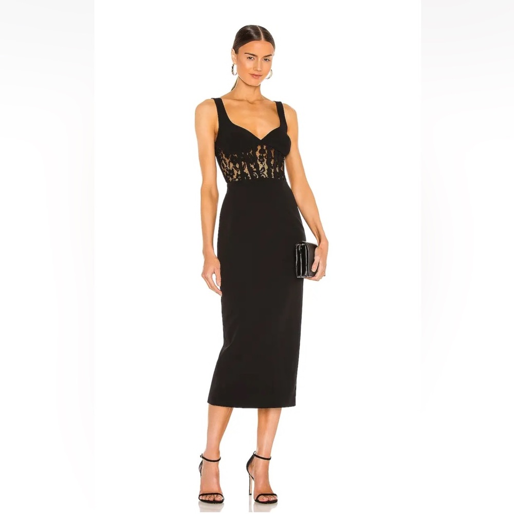 Bardot Size 4 / XS Corset Lace Panel Sheath Midi Dress In Black